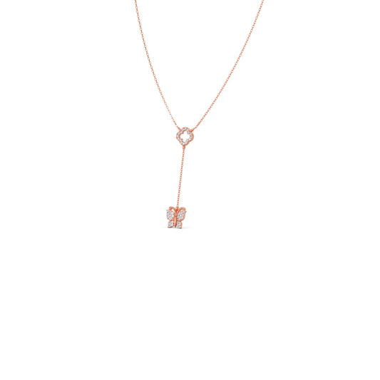 Delicate Diamond Butterfly Drop Necklace - Rose