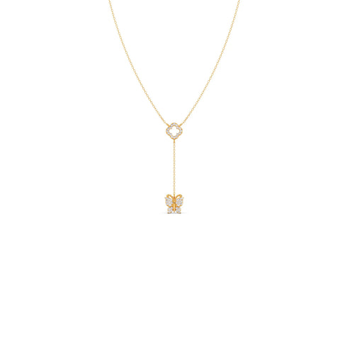 Delicate Diamond Butterfly Drop Necklace