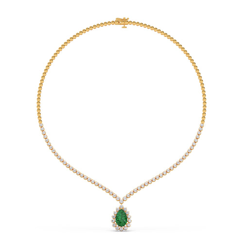 Round Diamond & Pear Gemstone Necklace