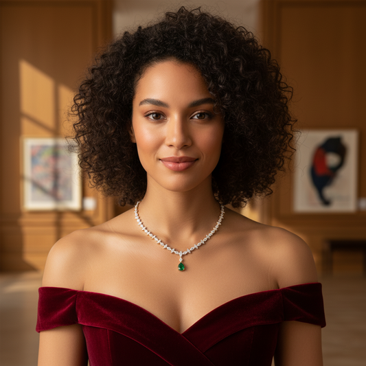 Marquise Diamond and Pear Gemstone Drop Necklace