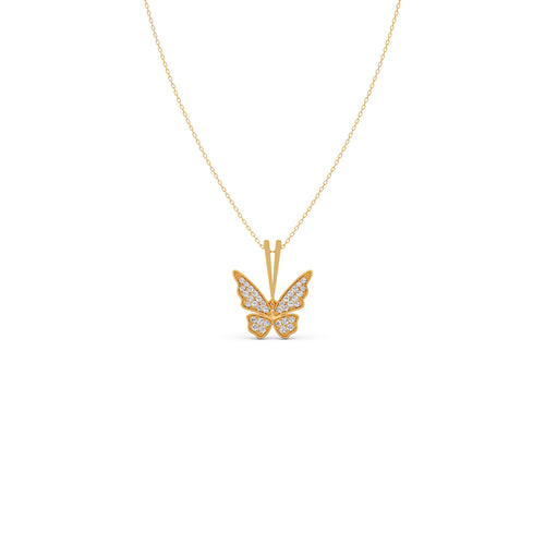 Round Diamond Butterfly Pendant Necklace