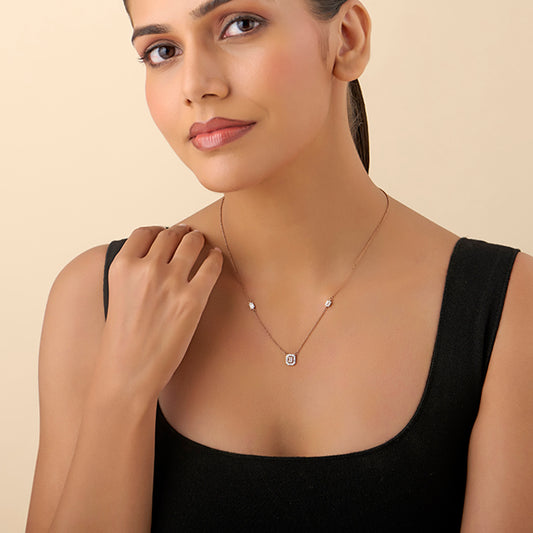 Emerald & Round Symmetry & Sparkle Diamond Necklace - MQ