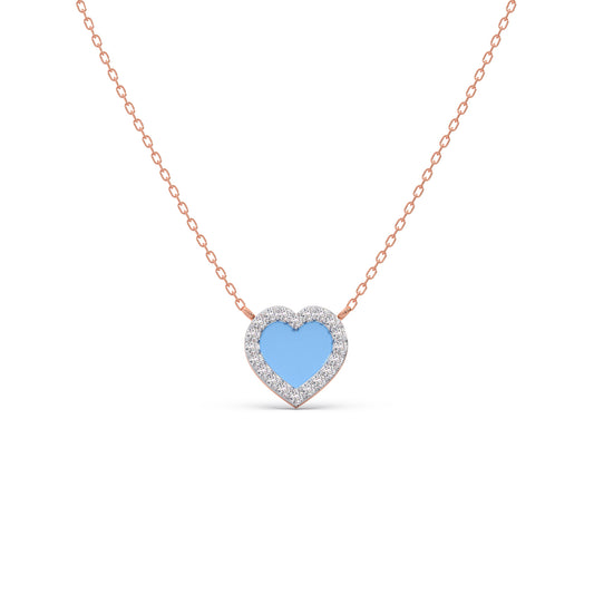 Blue Promise Heart Diamond Pendant Necklace - Rose