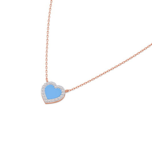 Blue Promise Heart Diamond Pendant Necklace - Rose
