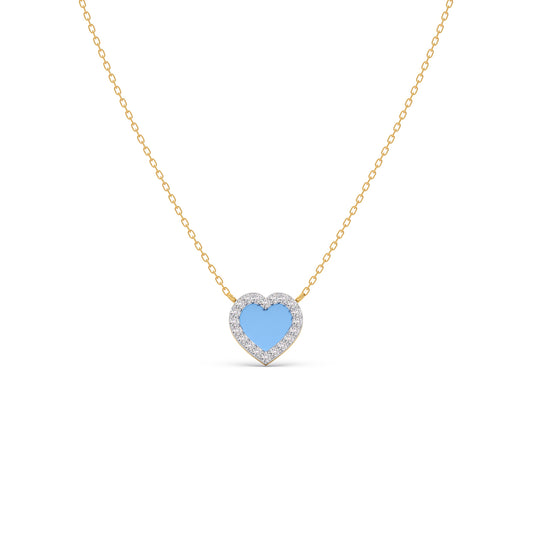 Blue Promise Heart Diamond Pendant Necklace - Yellow
