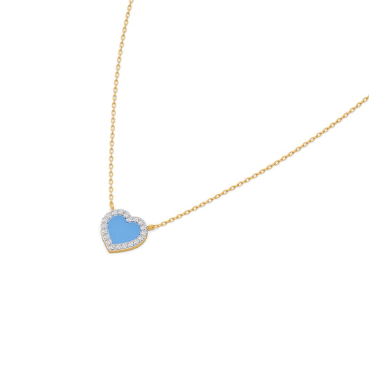 Blue Promise Heart Diamond Pendant Necklace - Yellow