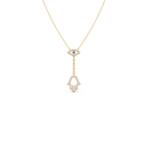 Hamsa & Evil-Eye Lariat Diamond Necklace