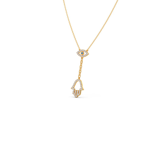 Hamsa & Evil-Eye Lariat Diamond Necklace - Yellow