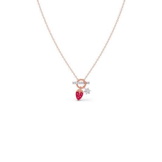 Strawberry Bloom Diamond Kids Necklace - Rose