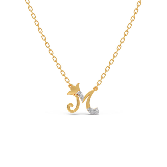 M Alphabet Diamond Kids Necklace - Yellow