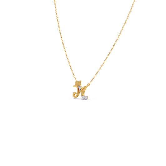 M Alphabet Diamond Kids Necklace - Yellow