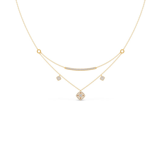 Dual Linked Diamond Layered Necklace - Yellow