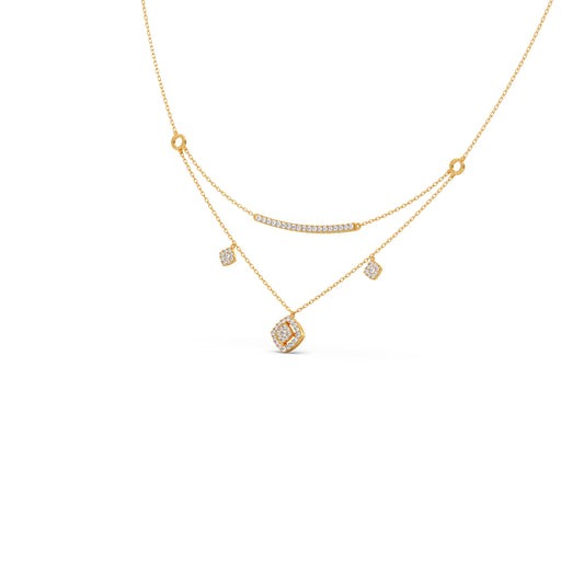 Dual Linked Diamond Layered Necklace - Yellow