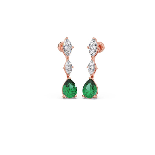 Marquise Diamond and Green Gemstone Drop Earrings