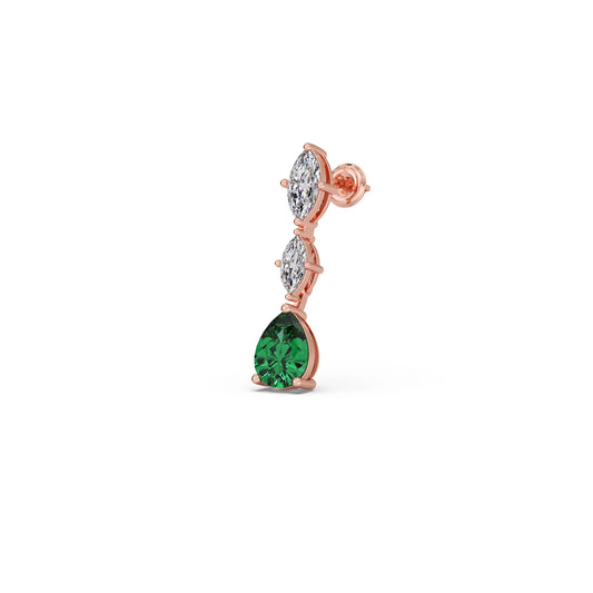 Marquise Diamond and Green Gemstone Drop Earrings