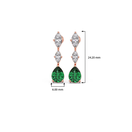Marquise Diamond and Green Gemstone Drop Earrings