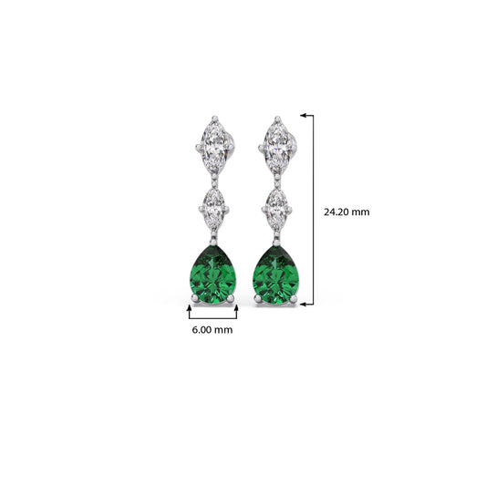 Marquise Diamond and Green Gemstone Drop Earrings