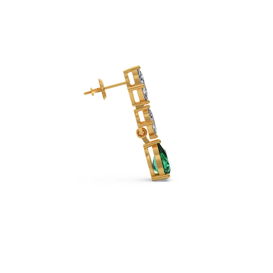 Marquise Diamond and Green Gemstone Drop Earrings