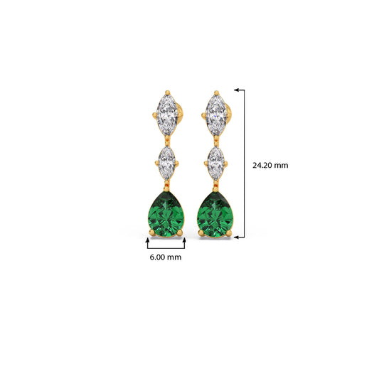 Marquise Diamond and Green Gemstone Drop Earrings