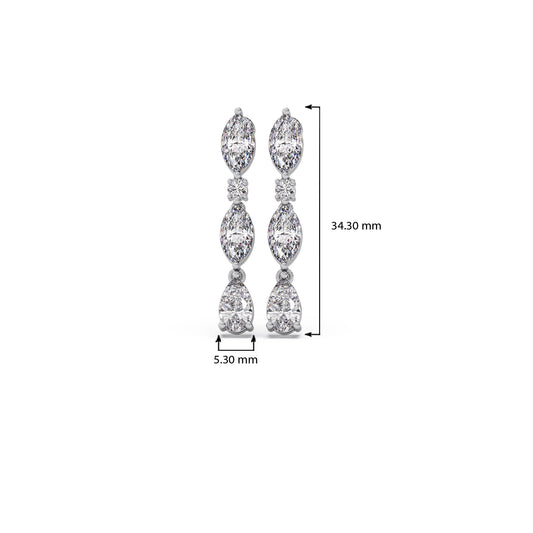 Marquise, Pear & Round Diamond Drop Earrings