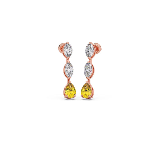 Marquise Diamond and Yellow Gemstone Drop Earrings