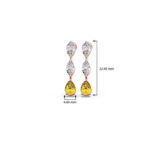 Marquise Diamond and Yellow Gemstone Drop Earrings