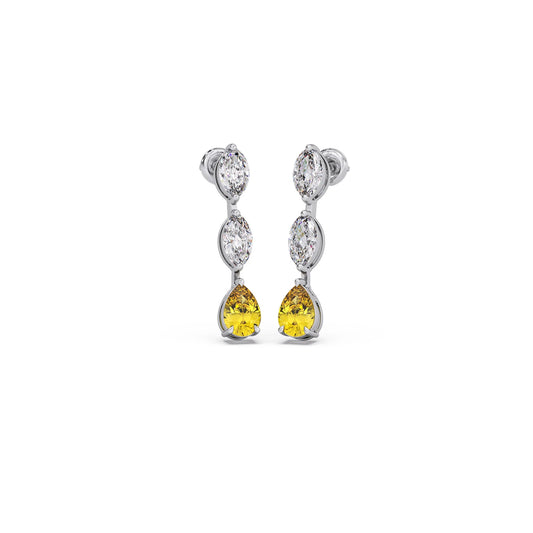 Marquise Diamond and Yellow Gemstone Drop Earrings