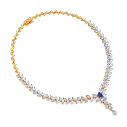 Sapphire Petal Drop Diamond Necklace - Yellow