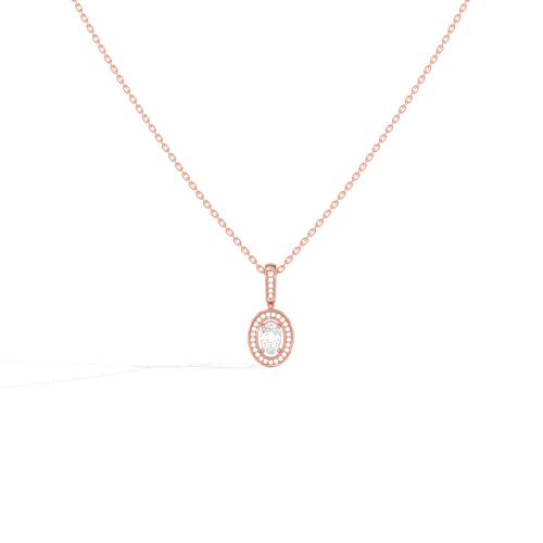 Oval Solitaire with Round Halo Pendant
