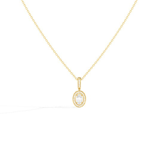 Oval Solitaire with Round Halo Pendant - Yellow