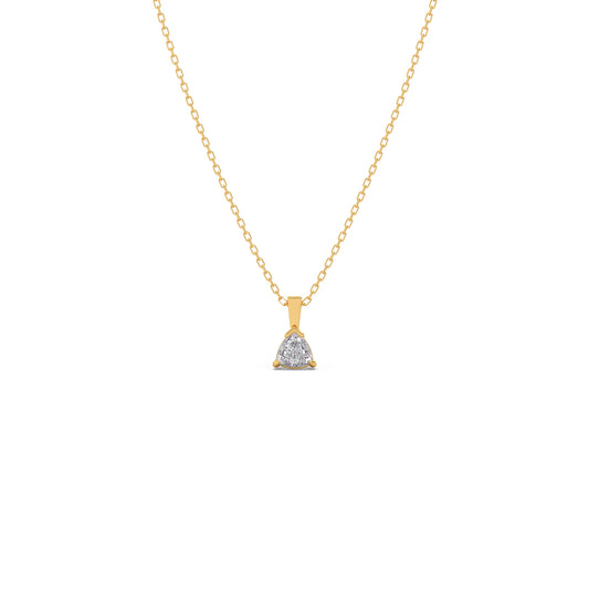 Half Bezel & Claw Prong Set Trillion Shape Solitaire Pendant Necklace - Yellow