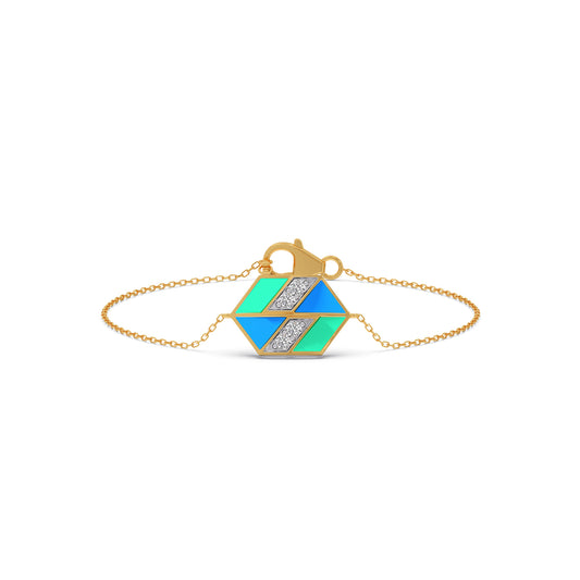 Hexora-Enamel Cobalt Diamond Chain Bracelet - Yellow