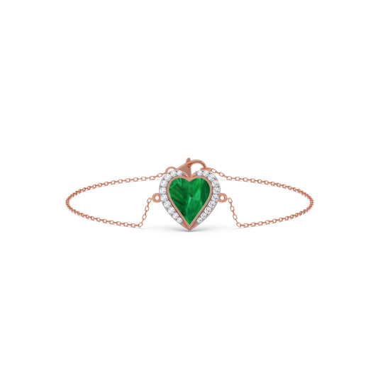 Malachite Heart Diamond Chain Bracelet - Rose