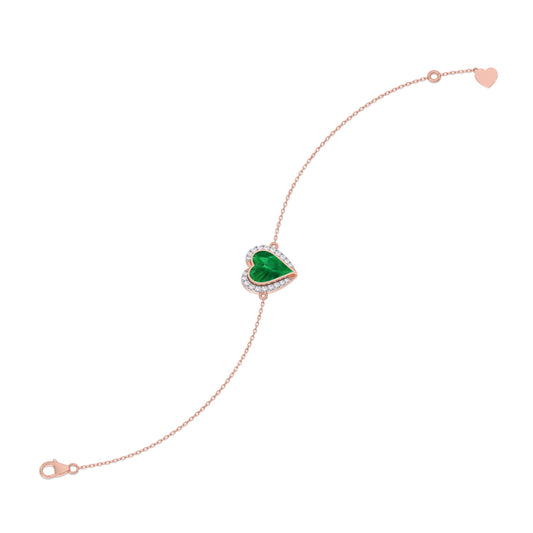 Malachite Heart Diamond Chain Bracelet - Rose