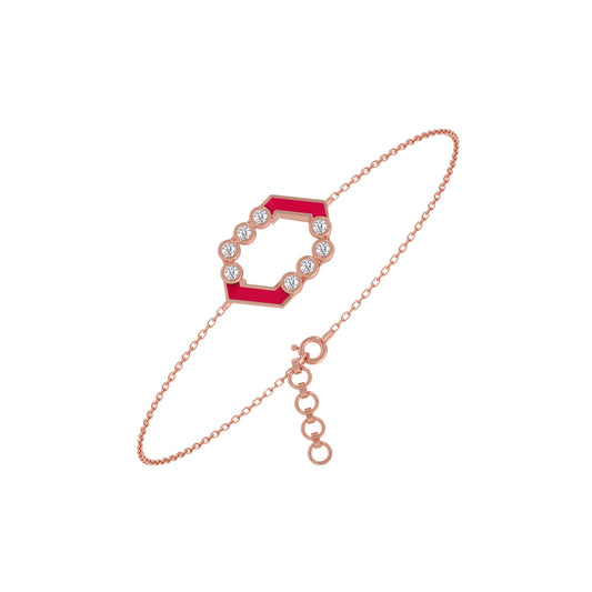 Hexora-Enamel Scarlet Diamond Chain Bracelet - Rose