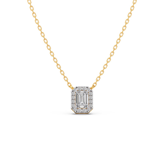 Emerald-Cut Diamond Halo Pendant - Yellow