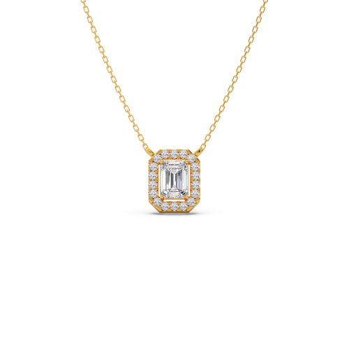 Emerald-Cut Diamond Halo Pendant