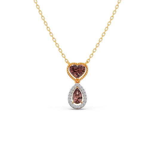 Round Diamond With Heart & Pear-Shaped Brown Gemstone Infinity Pendant - Yellow