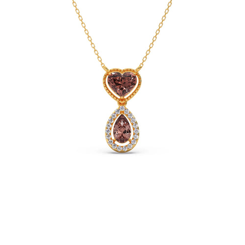 Round Diamond With Heart & Pear-Shaped Brown Gemstone Infinity Pendant