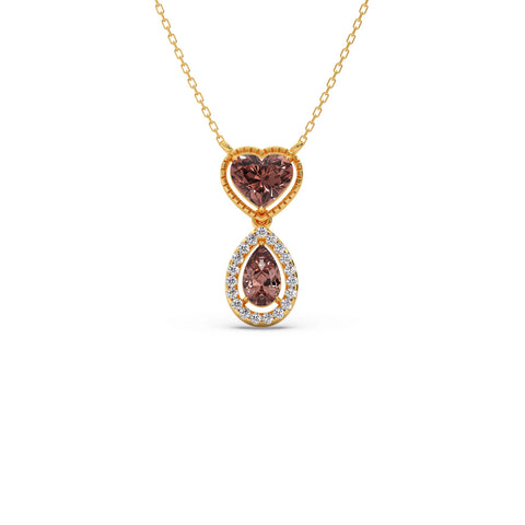 Round Diamond With Heart & Pear-Shaped Brown Gemstone Infinity Pendant