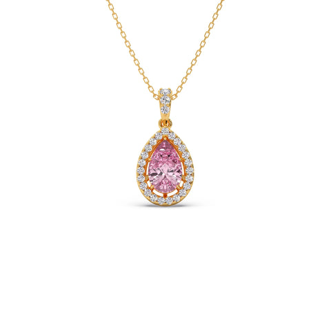 Round Diamond With Pear-Shaped Morganite Gemstone Halo Pendant