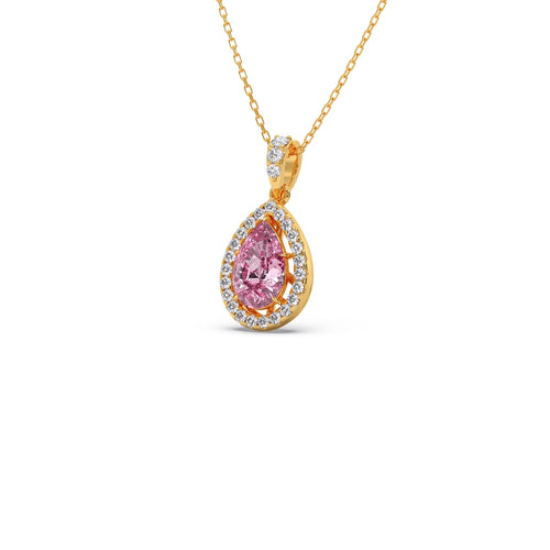 Round Diamond With Pear-Shaped Morganite Gemstone Halo Pendant