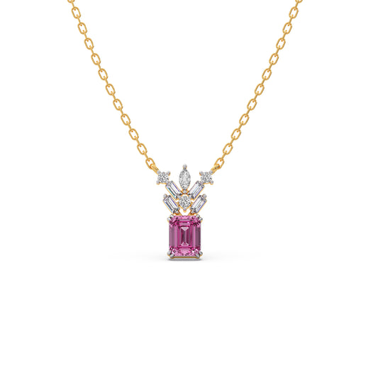 Mixed-Cut Diamond with Pink Gemstone Pendant Necklace - Yellow