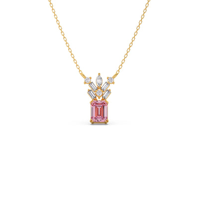 Mixed-Cut Diamond with Pink Gemstone Pendant Necklace
