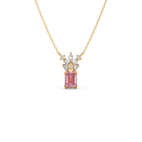 Mixed-Cut Diamond with Pink Gemstone Pendant Necklace