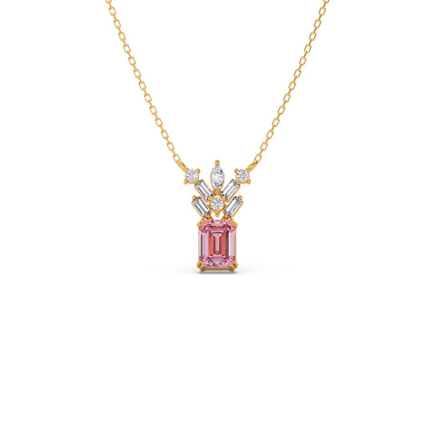 Mixed-Cut Diamond with Pink Gemstone Pendant Necklace