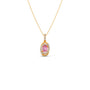 Oval-Cut Pink Gemstone with Round Diamond Halo Pendant