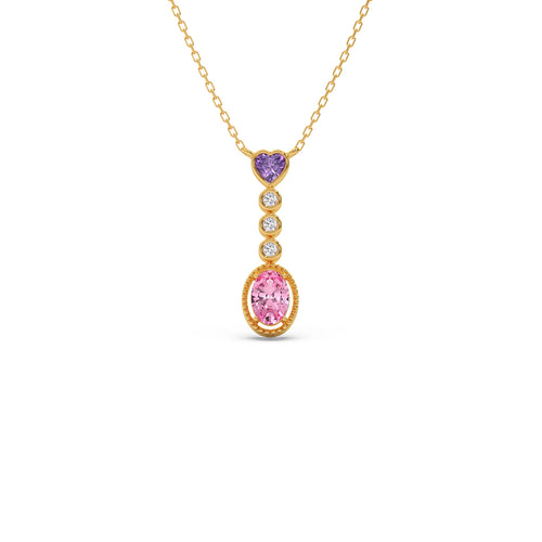 Oval & Heart-Cut Gemstone With Round Diamond Drop Pendant