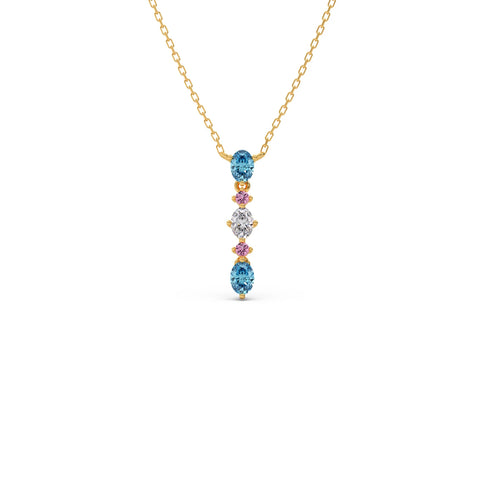 Oval & Round Gemstone With Round Diamond Drop Pendant