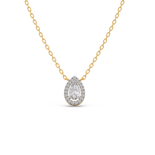 Pear-Shaped Diamond Halo Necklace - Yellow